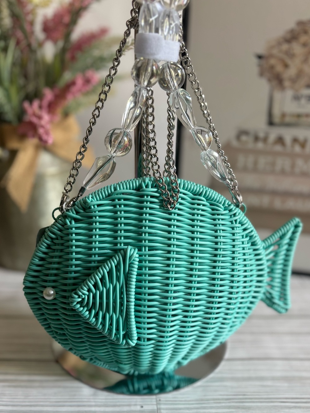 Tommy Bahama Teal Fish-Shaped Woven Bag
